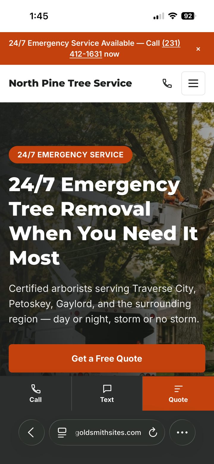 Screenshot of the North Pine Tree Service demo site